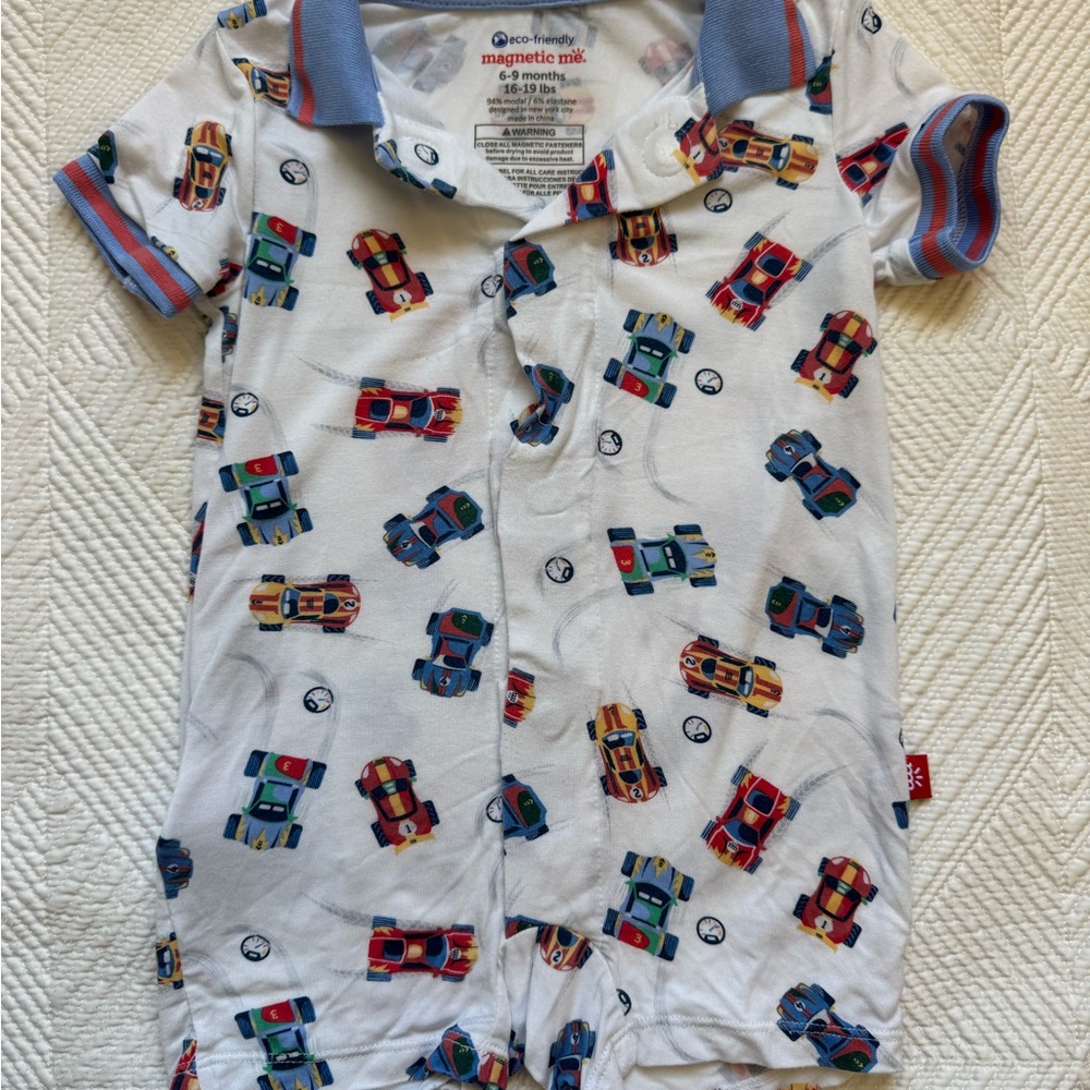 Magnetic Me Baby Romper with Colorful Car Print